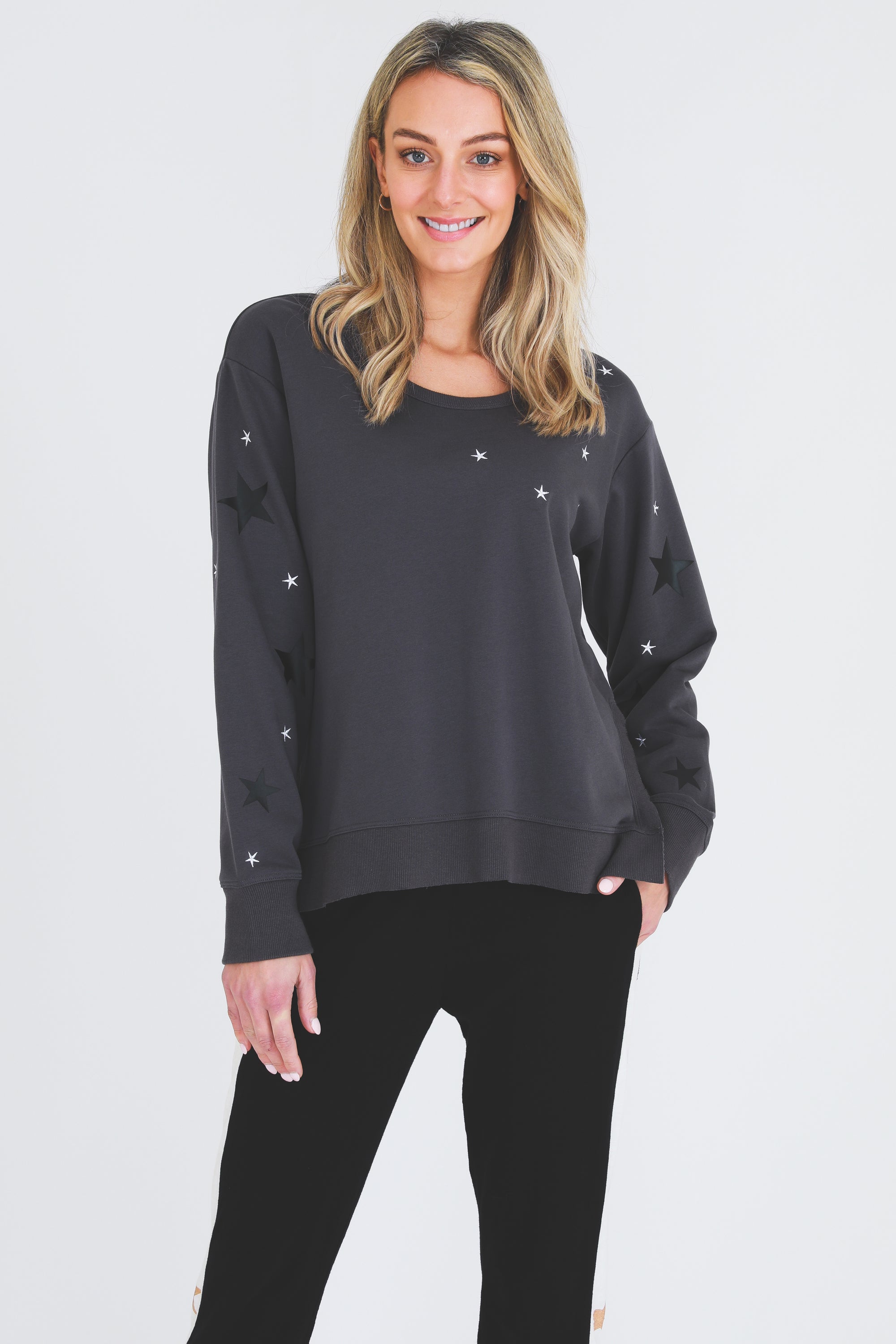 Star Embroidery Sweater - Charcoal