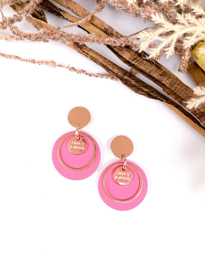 Mini Hot Pink Round Drops - Rose Gold