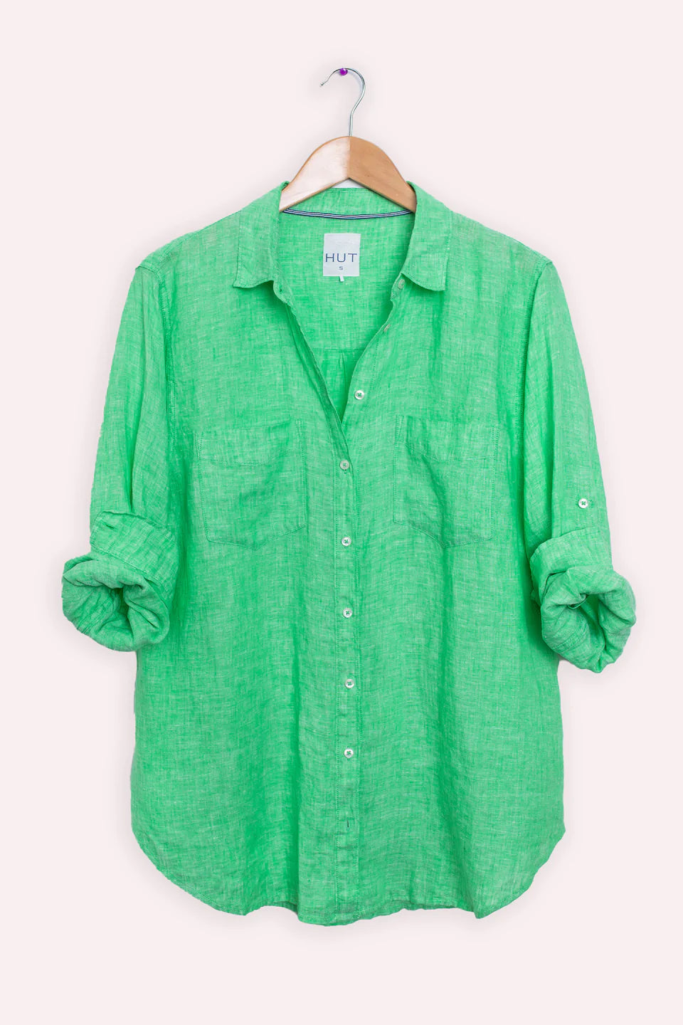 Hut Boyfriend Linen Shirt - Soft Green Chambray