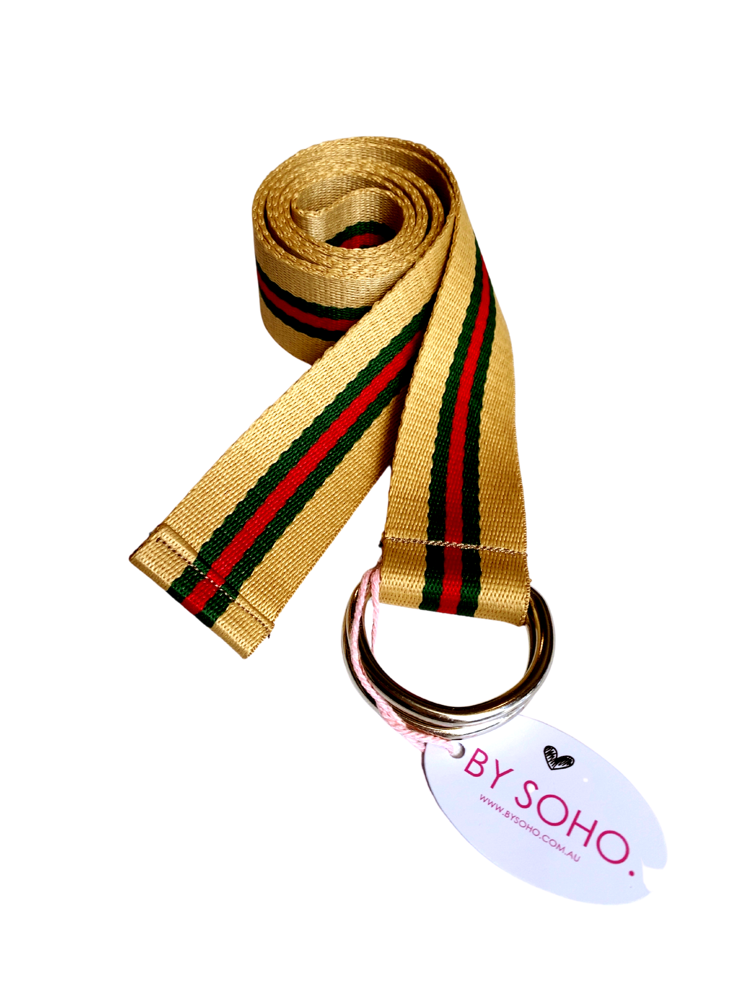 Stripe Belt - Tan/Green/Red