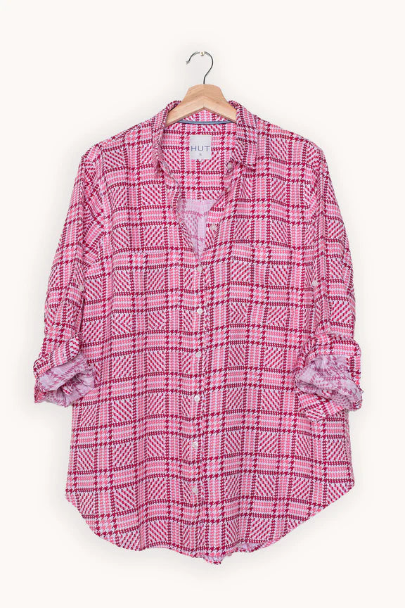 Pink Tweed Boyfriend Linen Shirt